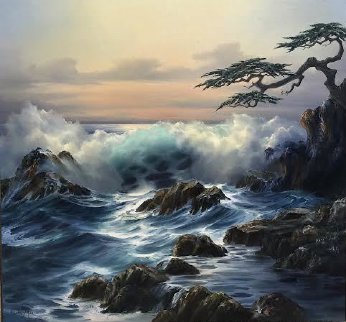 Pebble Beach Sunset 35x35 Super Huge Original Painting - Rosemary Miner Pebble Beach Sunset 35x35 Super Huge Original Painting - Rosemary Miner