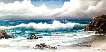 Untitled California Seascape 1960 24x44  Huge Original Painting - Rosemary Miner
