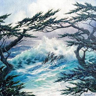 Cypress Window 25x25 Pebble Beach Original Painting - Rosemary Miner