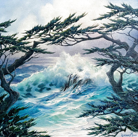 Cypress Window 25x25 Monterey, Pebble Beach, California - Golf Original Painting - Rosemary Miner