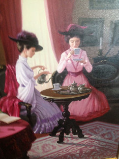 Tea Time 1980 40x50 Huge Original Painting - Zu Ming Ho