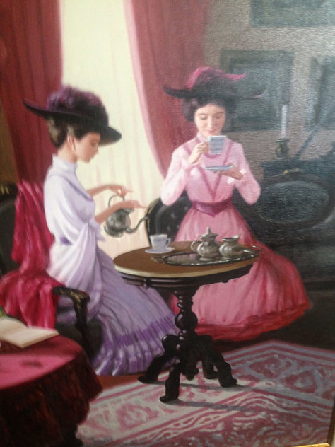 Tea Time 1980 40x50 Huge Original Painting by Zu Ming Ho