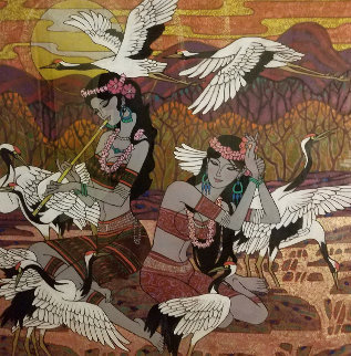 Golden Fortunes 2005 47x47 Original Painting - Zu Ming Ho Golden Fortunes 2005 47x47 Original Painting - Zu Ming Ho
