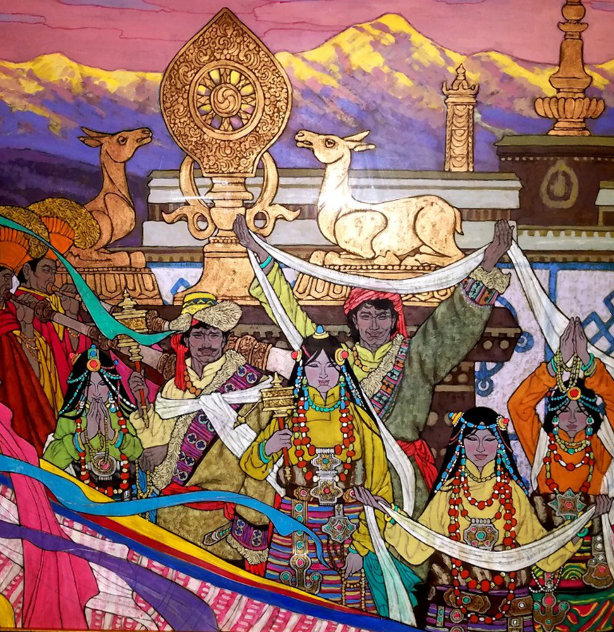 Himalayan Wedding March 2007 47x47 - Huge Original Painting by Zu Ming Ho