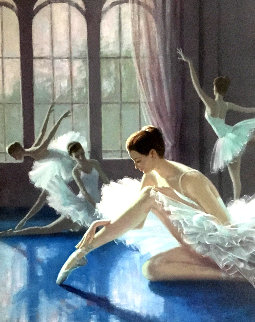 Adjusting the Slipper 1990 40x34 Super Huge Original Painting - Zu Ming Ho Adjusting the Slipper 1990 40x34 Super Huge Original Painting - Zu Ming Ho
