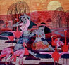 Charming the Flamingos 2004 48x48 - Huge - Florida Original Painting by Zu Ming Ho - 0
