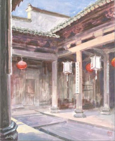Untitled (Courtyard) 19x15 Original Painting - Zu Ming Ho