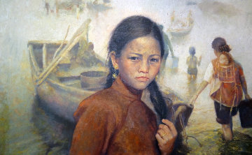 Family Going Out to Sea 1972 31x43 Original Painting - Wai Ming Family Going Out to Sea 1972 31x43 Original Painting - Wai Ming