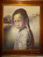 Ponytail Girl 1973 26x22 Original Painting by Wai Ming - 1 Ponytail Girl 1973 26x22 Original Painting by Wai Ming - 1