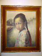 Ponytail Girl 1973 26x22 Original Painting by Wai Ming - 3 Ponytail Girl 1973 26x22 Original Painting by Wai Ming - 3