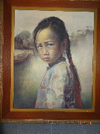 Ponytail Girl 1973 26x22 Original Painting by Wai Ming - 7 Ponytail Girl 1973 26x22 Original Painting by Wai Ming - 7