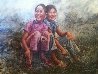 Two Happy Fish Girls 1976 38x50 Huge Original Painting by Wai Ming - 0