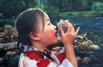 Water From Yosemite 1993 38x50 Original Painting - Wai Ming