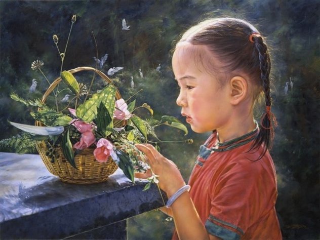 Beautiful Morning 1995 36x48 Huge Original Painting by Wai Ming
