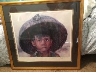 Boy With Bird 1979 23x38 Huge  Limited Edition Print by Wai Ming - 1