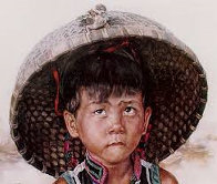 Boy With Bird 1979 23x38 Huge  Limited Edition Print by Wai Ming - 0