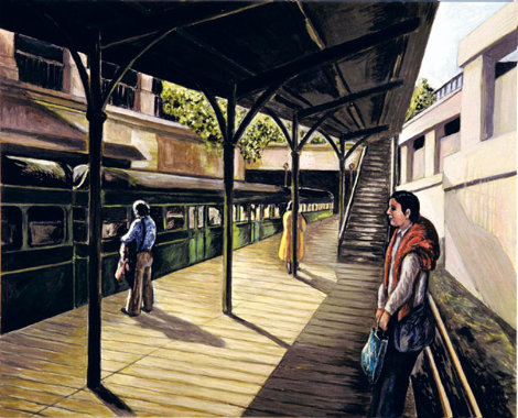 Old Sarria Station 2001 24x19 Original Painting - Miquel Vila