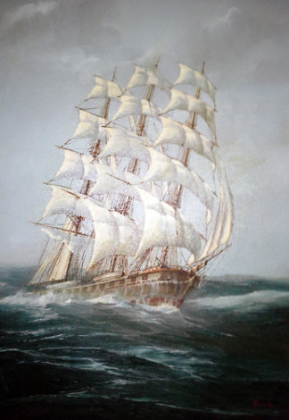 Untitled (Sailing Ship) 38x26 Huge Original Painting - Ed Miracle