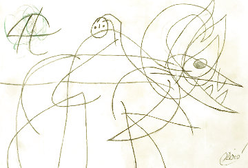 Femme Oiseau Drawing 1977 8x12 HS Works on Paper (not prints) - Joan Miro Femme Oiseau Drawing 1977 8x12 HS Works on Paper (not prints) - Joan Miro