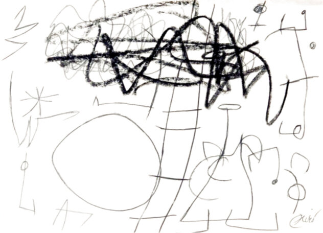 Paysage Anime Crayon Drawing - 1977 12x9 HS by Joan Miro