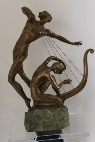 Harp Player Bronze Sculpture 25 in Sculpture - Misha Frid
