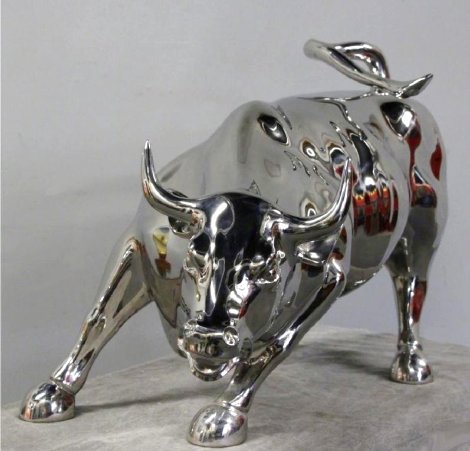Charging Bull Polished Stainless Sculpture 2006 8 Ft - Huge Life Size Sculpture - Arturo Di Modica