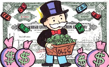 Monopoly Holding $ Box With Pink $ 2021  Works on Paper (not prints) - Alec Monopoly