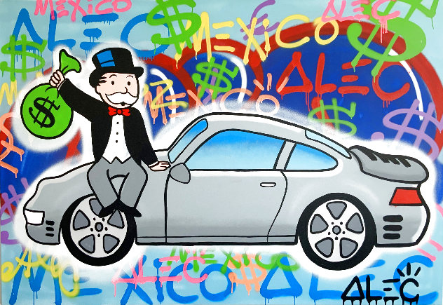 Love My Porsche 2014 48x72 - Huge Mural Sized Original Painting by Alec Monopoly