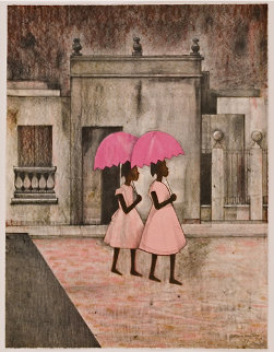 Ninas con Paraguas 1984 Limited Edition Print - Gustavo Montoya Ninas con Paraguas 1984 Limited Edition Print - Gustavo Montoya