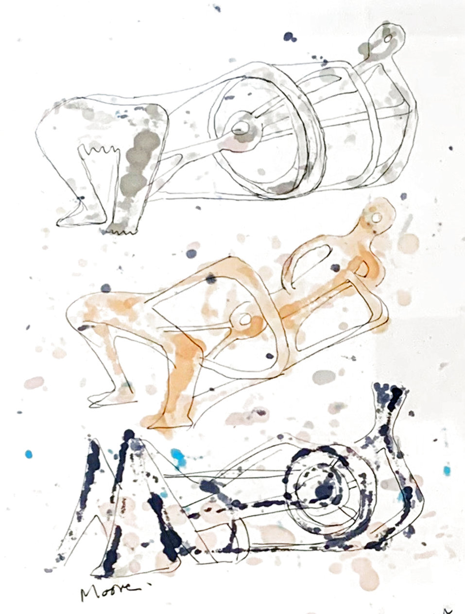 Henry Moore, Three Reclining Figures Ink and Watercolor Drawing , 1962 ...