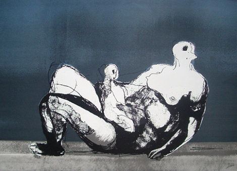 Reclining Mother And Child With Blue Background 1983 Limited Edition Print - Henry Moore