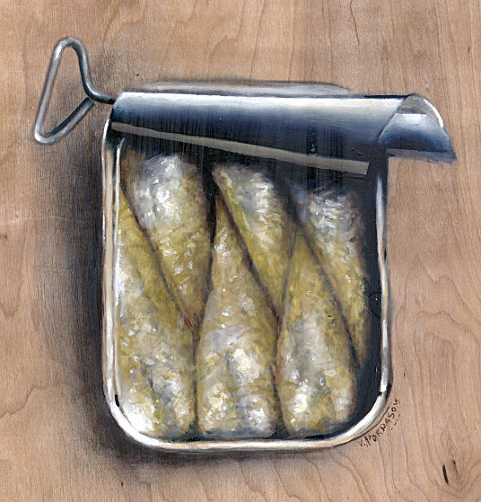 Sardines in a Can on Wood 2015 12x12 Original Painting by Victor Mordasov Sardines in a Can on Wood 2015 12x12 Original Painting by Victor Mordasov