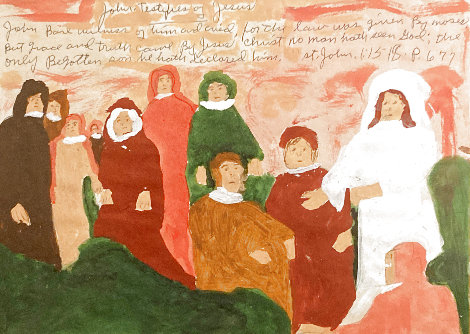 John Testifies of Jesus Religious Outsider Naive Primitive Folk Art Painting By the Legend Original Painting - Sister Gertrude Morgan
