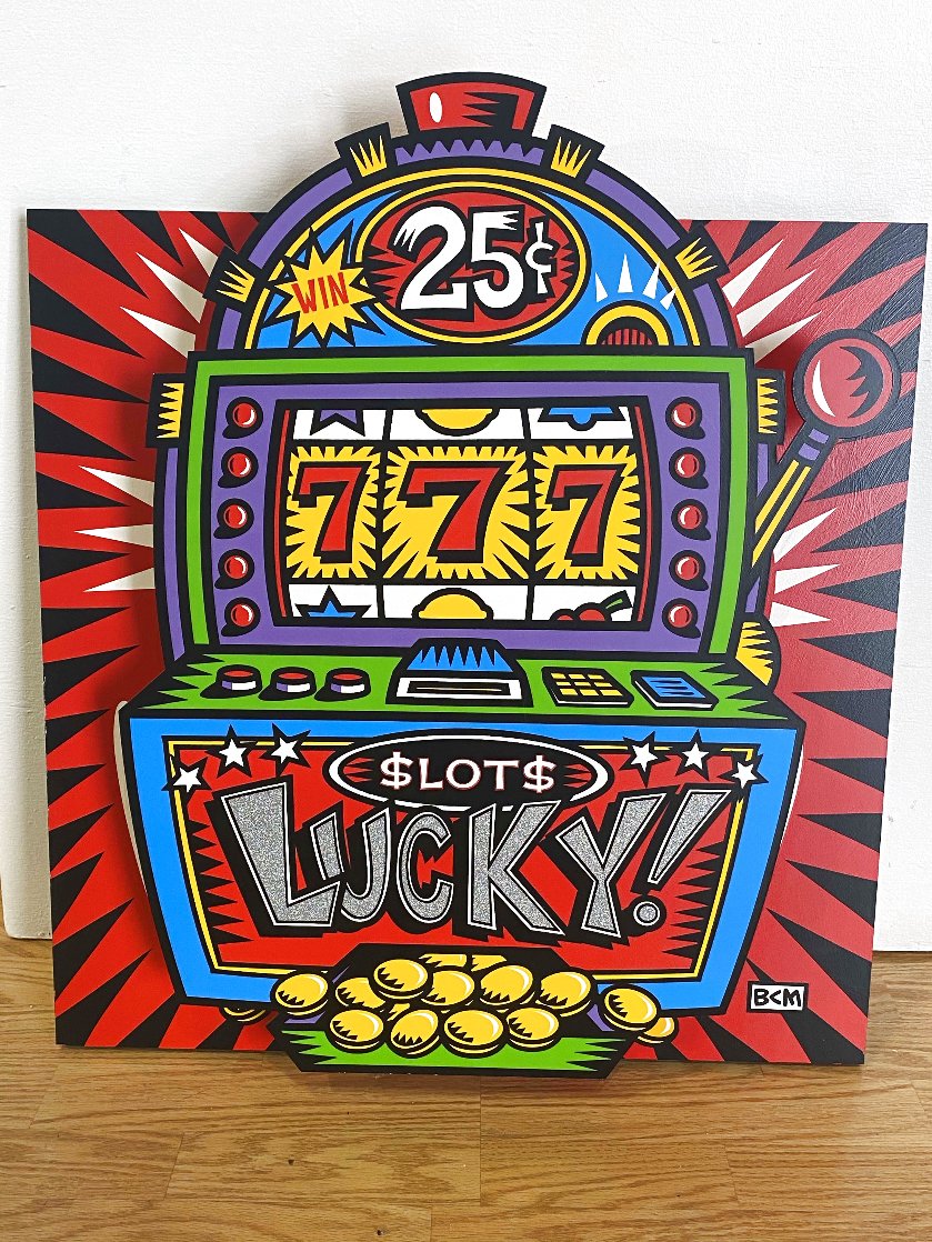 Lucky Slots Triptych 3-D 24x72 Huge - 3 Slots Limited Edition Print by Burton Morris