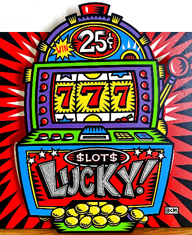 Lucky Slots Triptych 3-D 24x72 Huge - 3 Slots - Mural Size Limited Edition Print - Burton Morris