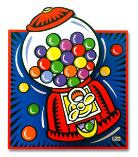 Gumball Pop Up on Wood 1999 28x24 Original Painting - Burton Morris Gumball Pop Up on Wood 1999 28x24 Original Painting - Burton Morris