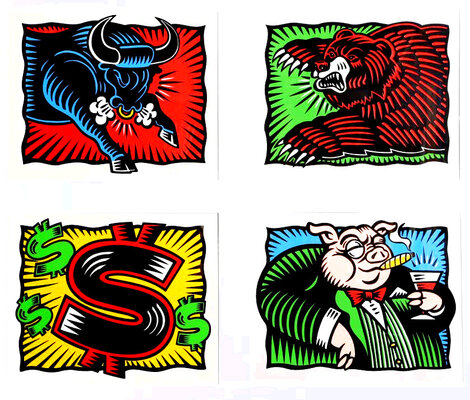 Wall Street: Herd on the Street 1997 - Aet of 4 Limited Edition Print - Burton Morris