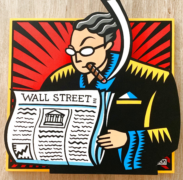 Wall Street Man Pop Out 2006 24x24 - New York - NYC Original Painting by Burton Morris