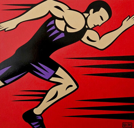Runner Unique Mixed Media on Board - 16x14 Original Painting - Burton Morris