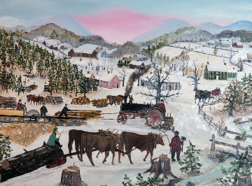 Steam Drive Saw Mill 1993 13x15 Original Painting - Will Moses Steam Drive Saw Mill 1993 13x15 Original Painting - Will Moses