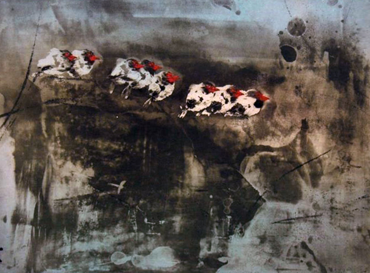 Orange Tufted Birds 1963 Limited Edition Print by Kaiko Moti Orange Tufted Birds 1963 Limited Edition Print by Kaiko Moti