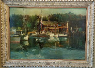 Boats At Noyo 1963 30x41 Huge Original Painting by Fil Mottola - 1