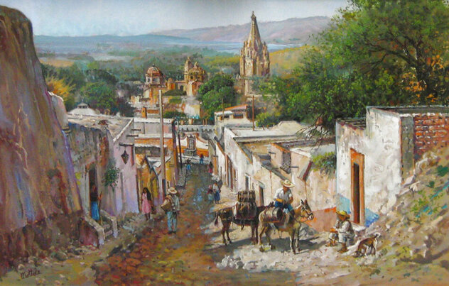 Small Mexican Village 24x36 - Oil on Canvas - Huge - Signed Twice Original Painting by Fil Mottola
