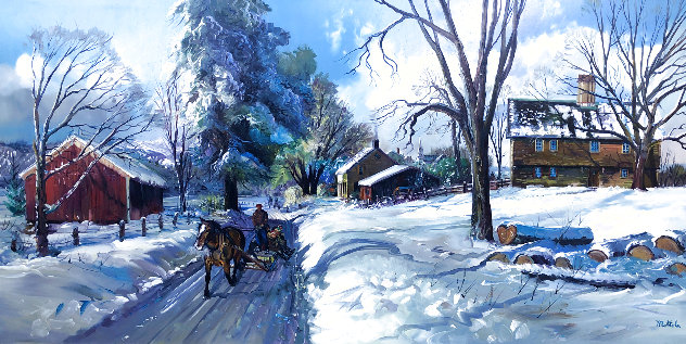 Winter in New England 1970 24x48 - Huge Original Painting by Fil Mottola