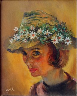Flowered Hat 20x18 Vintage Original Painting - Fil Mottola