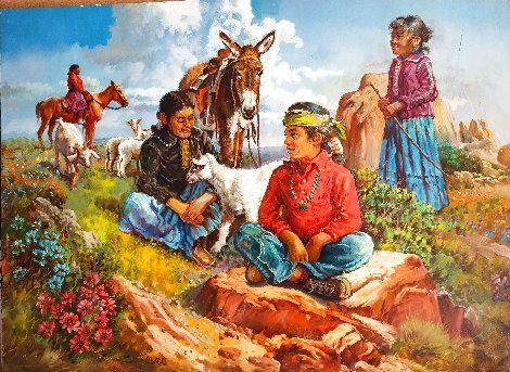 Navajo Children 30x39 Original Painting - Fil Mottola