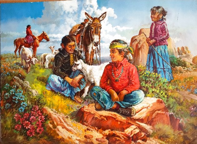 Navajo Children 30x39 Original Painting by Fil Mottola
