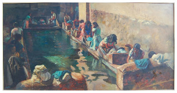 Village Laundry 24x48 Huge Original Painting - Fil Mottola Village Laundry 24x48 Huge Original Painting - Fil Mottola