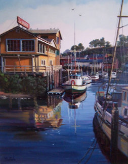 Untitled (California Harbor) 1980 32x28 Original Painting - Fil Mottola Untitled (California Harbor) 1980 32x28 Original Painting - Fil Mottola