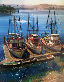 Fishing Boats At Morrow Bay, California 30x25 Original Painting - Fil Mottola Fishing Boats At Morrow Bay, California 30x25 Original Painting - Fil Mottola